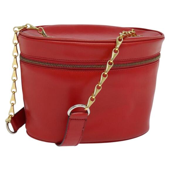 CELINE Chain Shoulder Bag Leather Red Gold - Picture 1 of 12